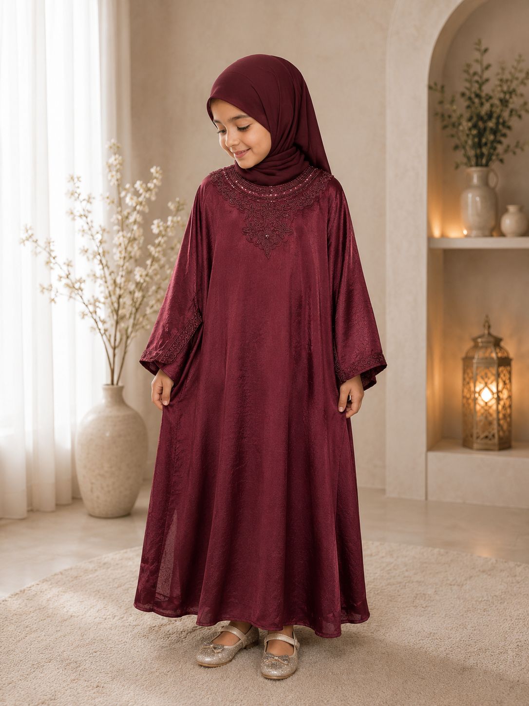 Turkish silk one piece kids abaya