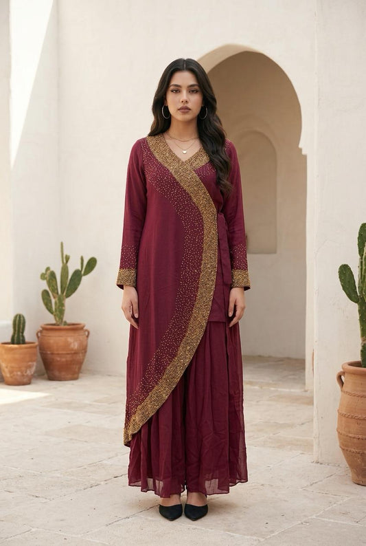 georgette abaya with golden stone and pearl work