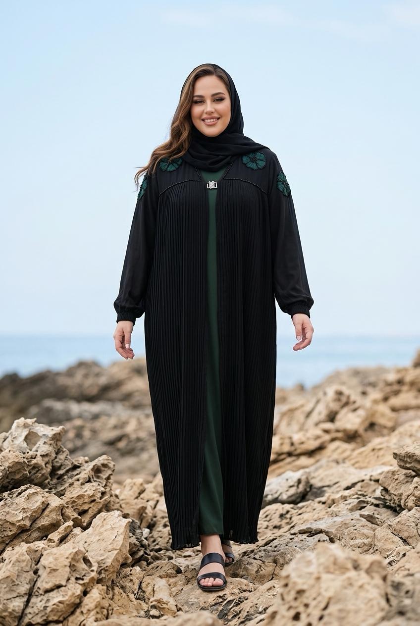 pleated abaya with inner