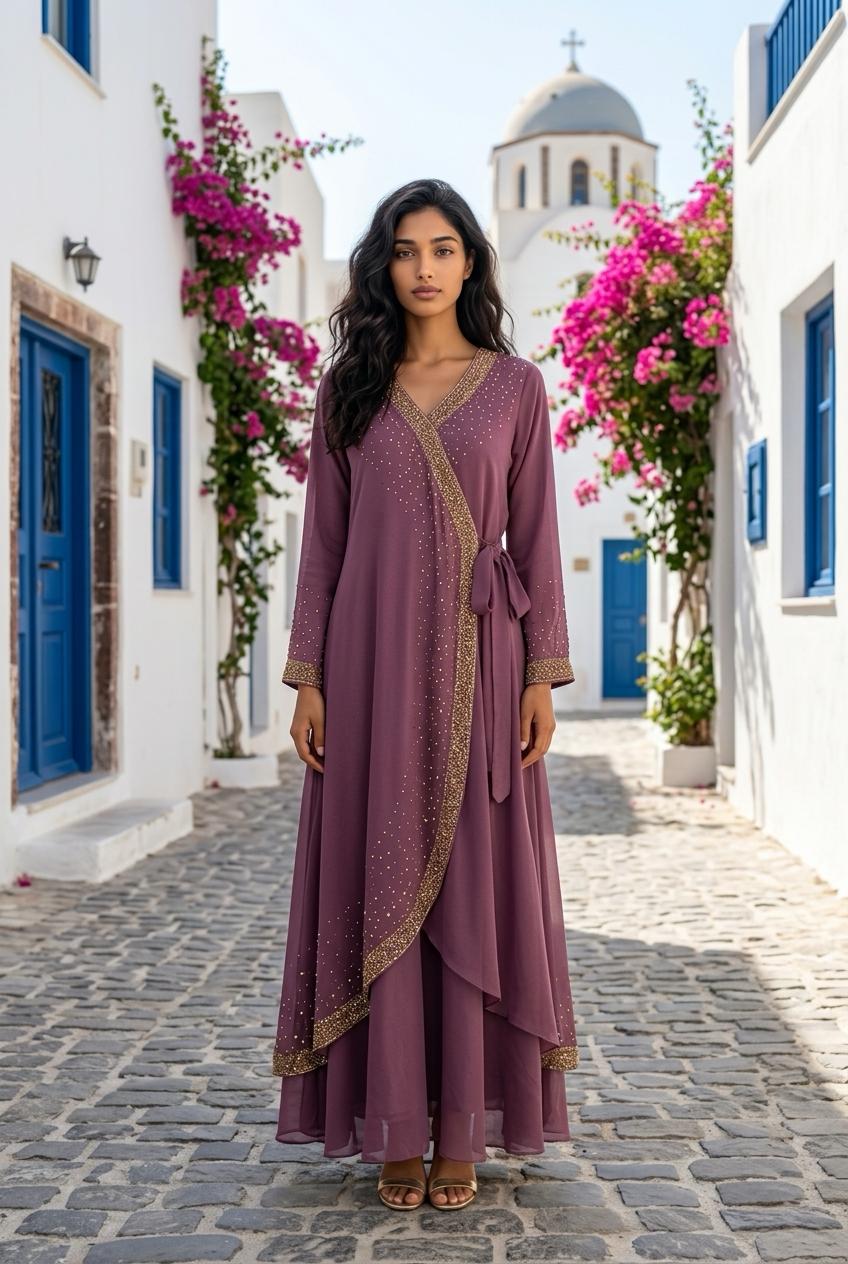 georgette abaya with golden stone and pearl work