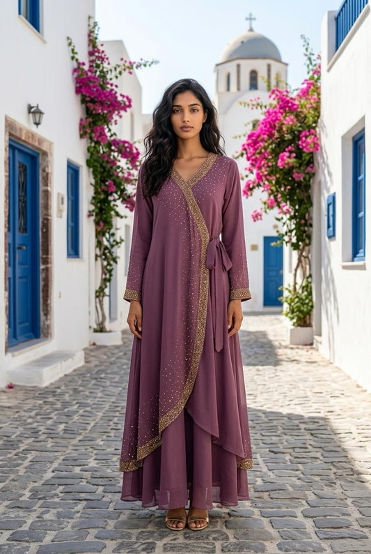 georgette abaya with golden stone and pearl work