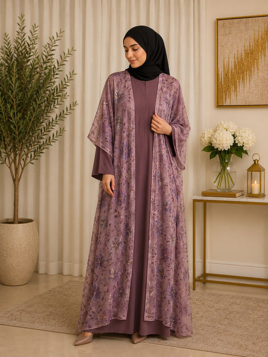 printed organza with elegant sequence work and embroidered floral detailing
