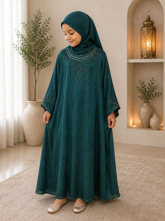 Turkish silk one piece kids abaya