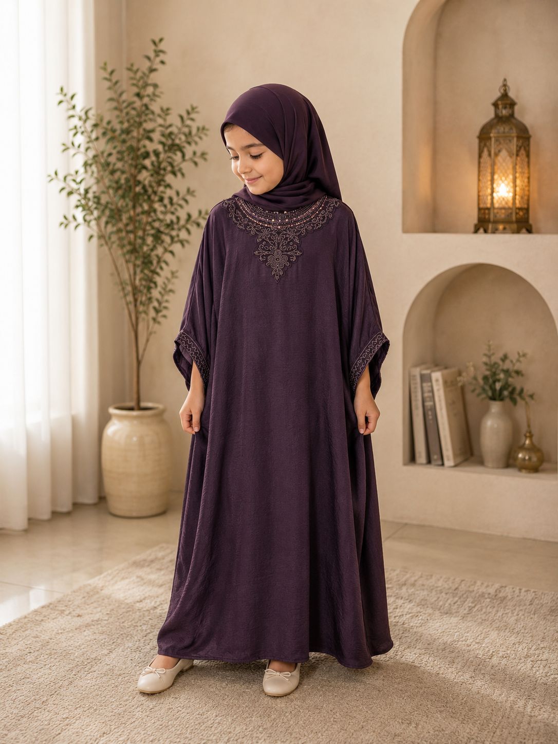 Turkish silk one piece kids abaya