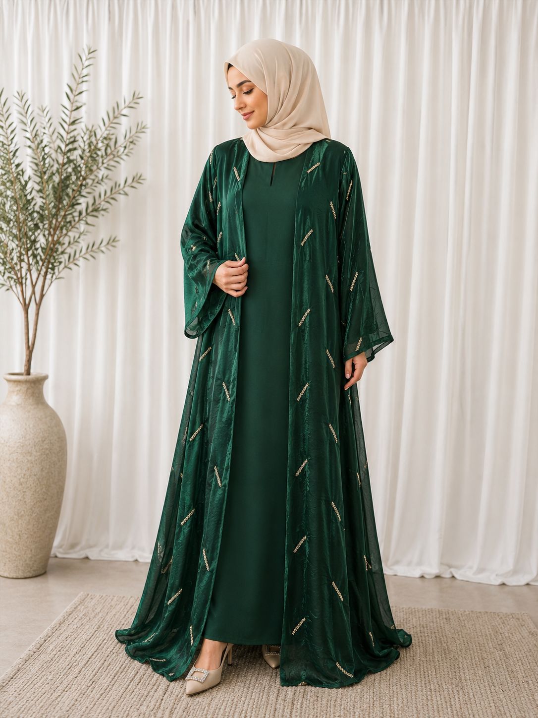 shimmer silk  fabric abaya