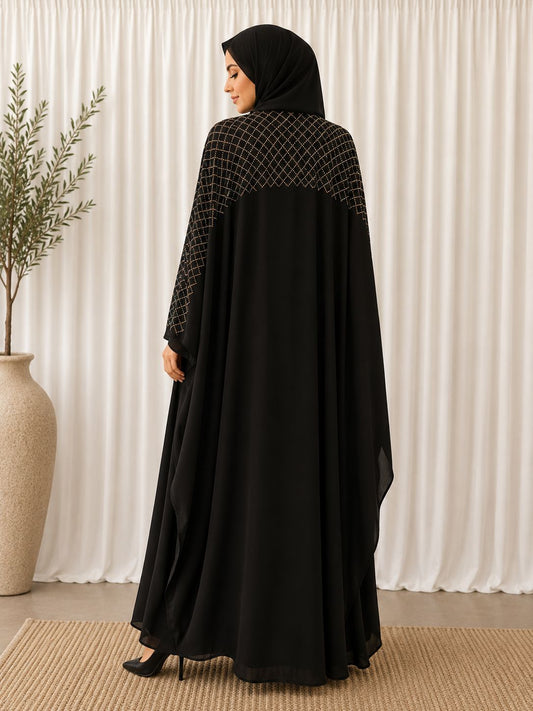 georgette black abaya with stone work front and back