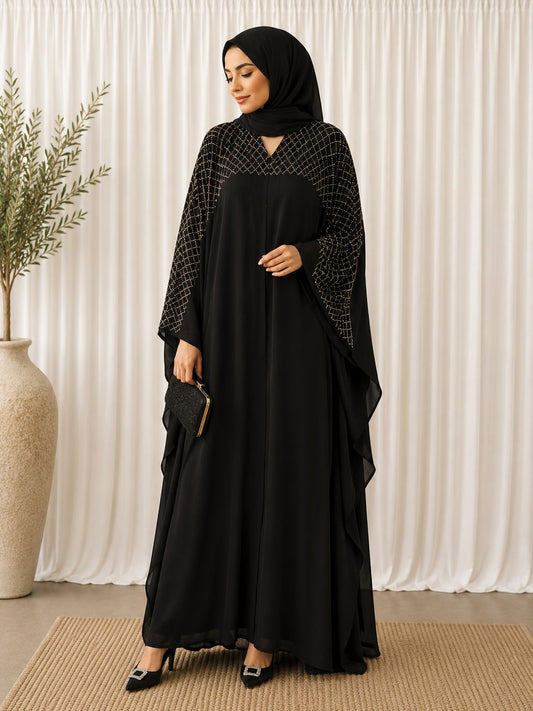 georgette black abaya with stone work front and back