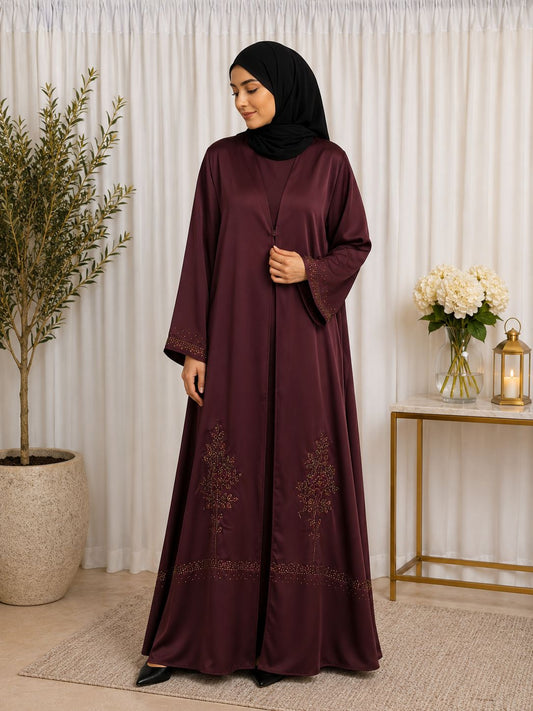 Brick red satin abaya
